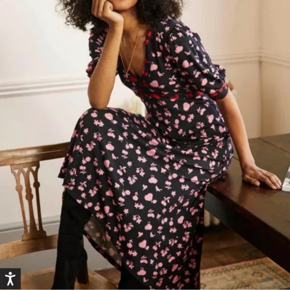 Boden Black and Pink Floral Midi Dress - Picture 2 of 3